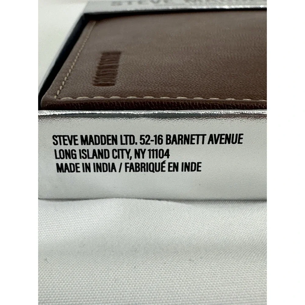 Steve Madden Billfold Brown Leather Wallet With Back RFID New‎ In Box